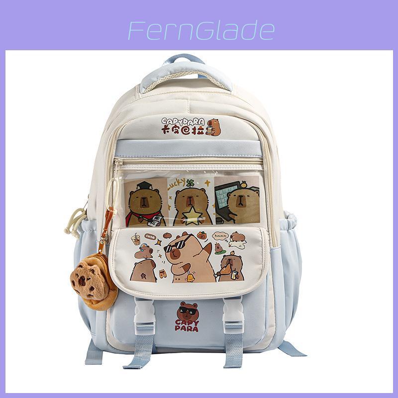 Kapibarasan Anime Backpack With Cushioned Straps Nylon Material For School Girls