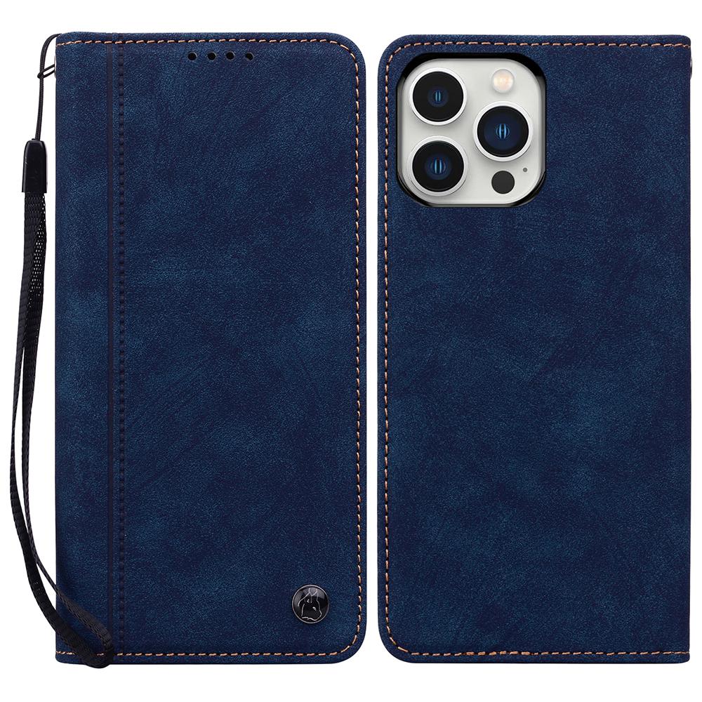 Für iPhone 15 Pro Max Hülle Linienmuster Brieftasche Leder Handyhülle mit Riemen