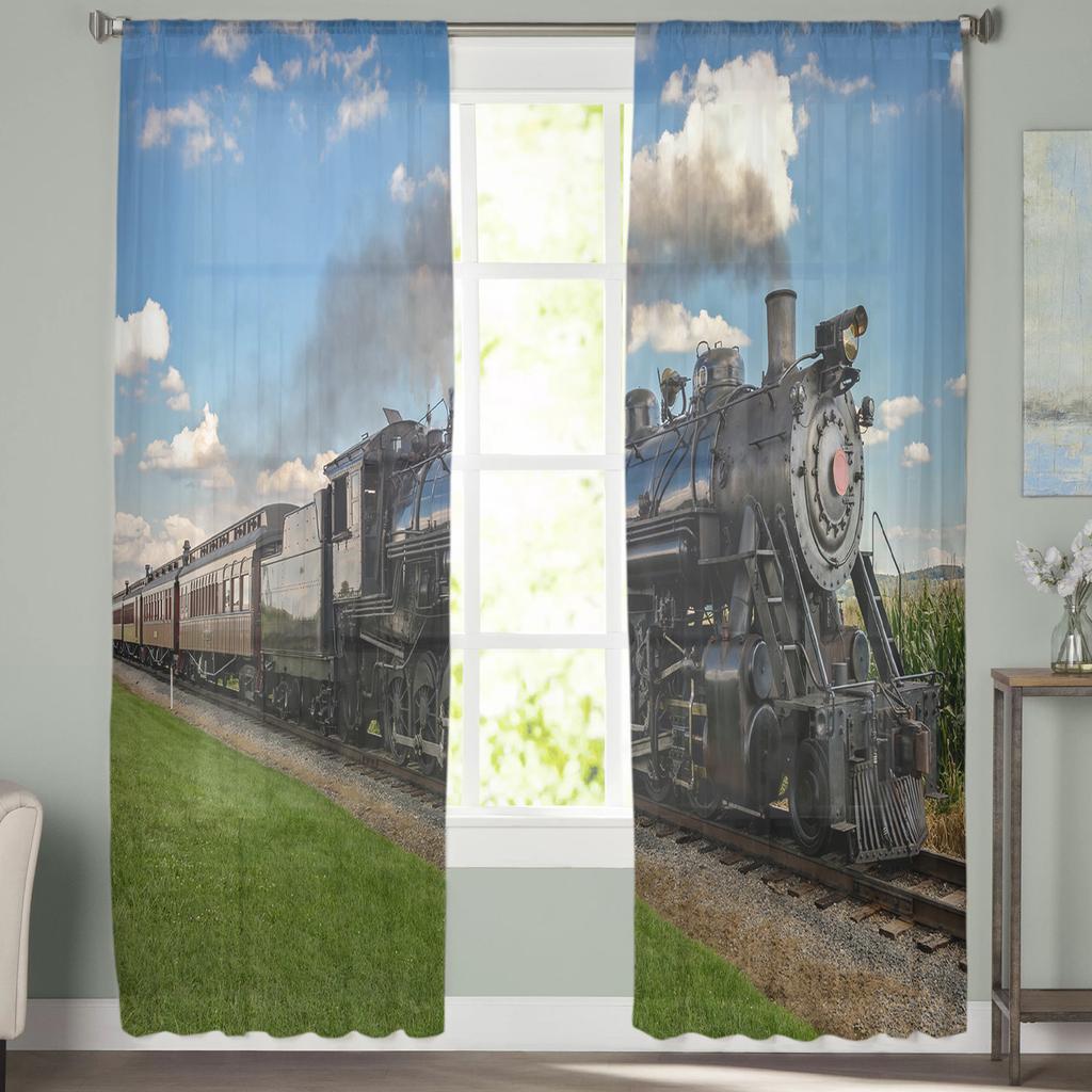 Train And Railway Travel Window Treatment Tulle Modern Sheer Curtains for Kitchen Living Room the Bedroom Curtains Decoration
