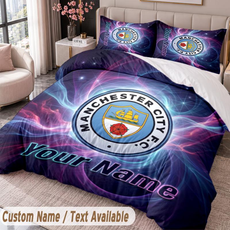 Manchester City Printed Bedding Set Custom Name Text 1 Duvet Cover 2 Pillowcases For Bedroom
