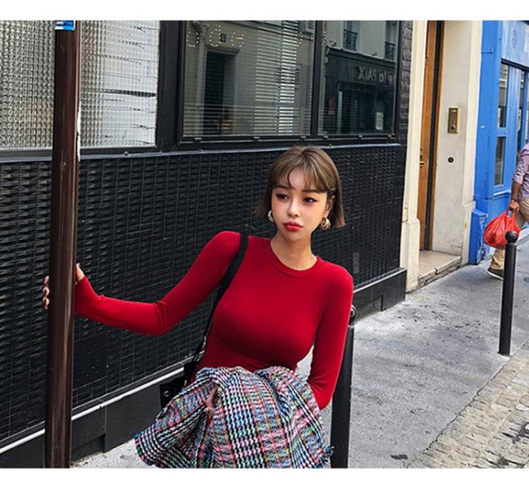 Korean Dongdaemun Slimming Long-Sleeve Figure-Flattering Women's Base Layer Top with Same-Day Delivery