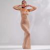 European and American fashion women's clothing solid color mesh hot diamond suspender long dress dress evening dress