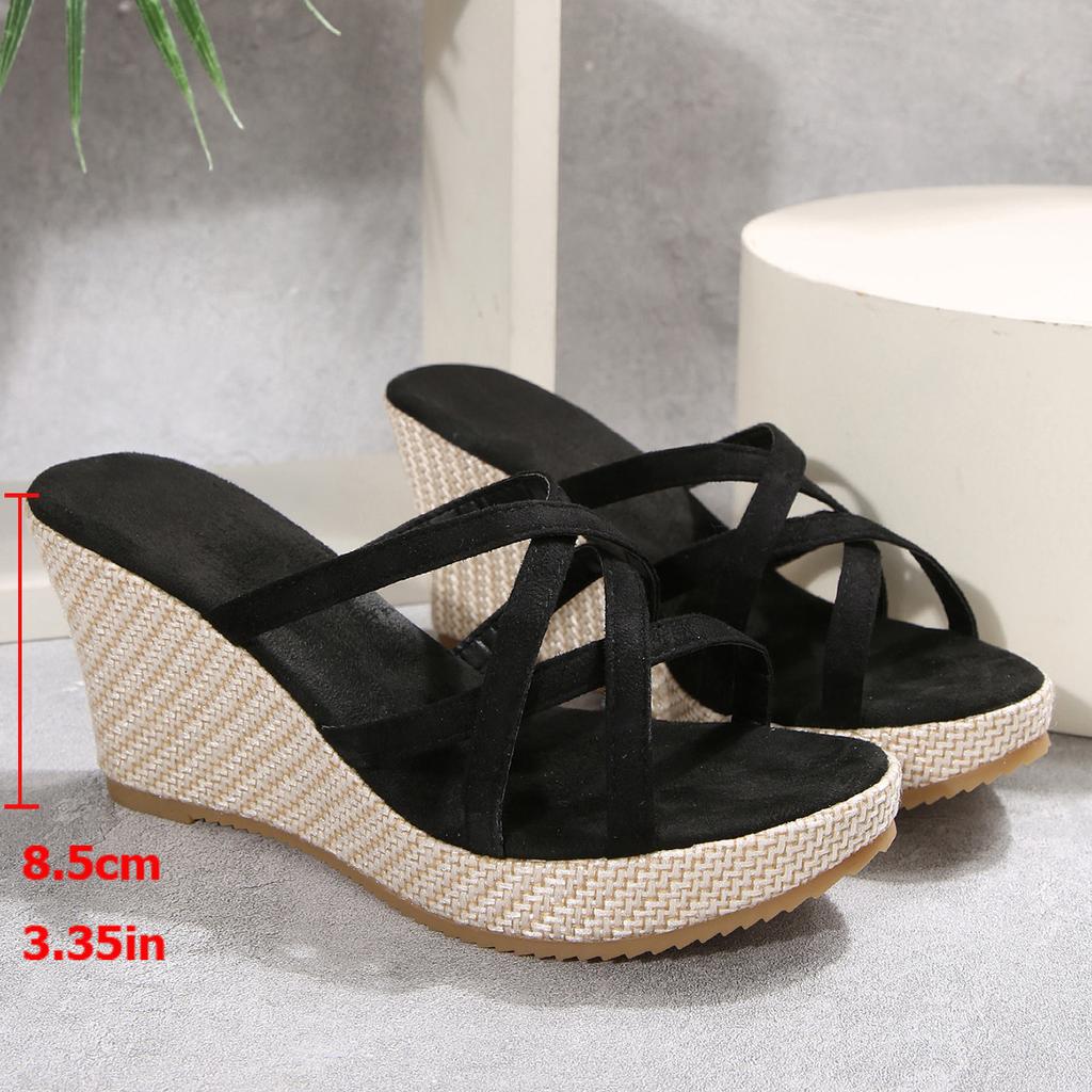 European and American wedge sandals for women's foreign trade plus size round toe cross strap breathable Roman sandals for wome