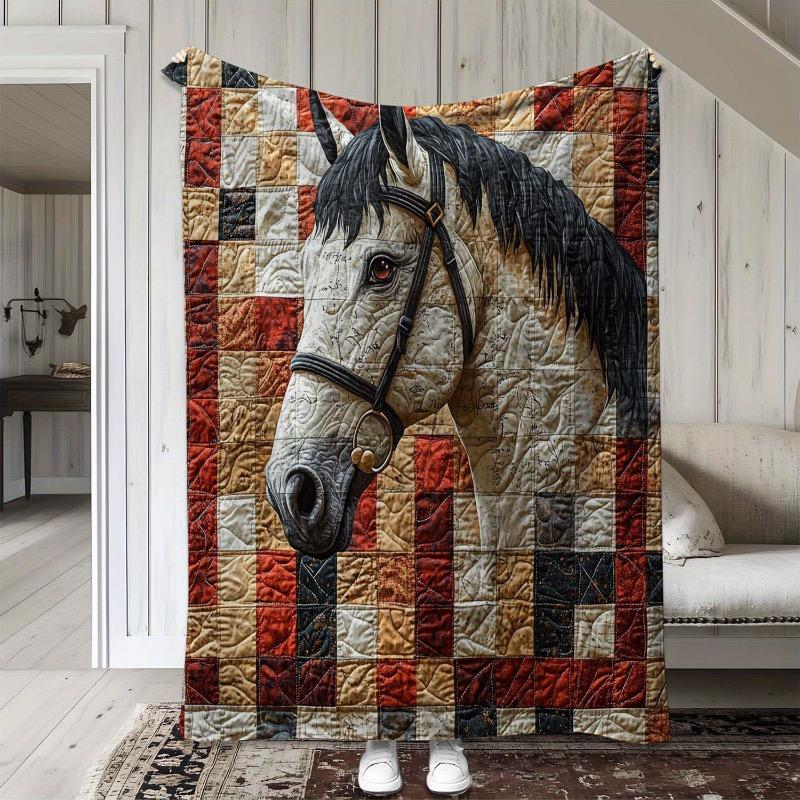 

1pc Stylish Zodiac Horse Animal Realistic 2D Printed Blanket Warm Comfortable Soft Flannel Throw for Sofa Bed Car Office Camping 30x40in