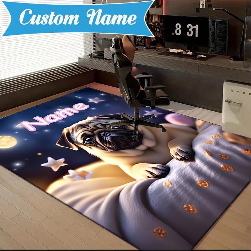 Custom Name Bulldog Comfortably Rug for Living Room, Game Rooms, Office, Bedroom, Floor Mat Playful Design, Fan Gifts Christmas Decor