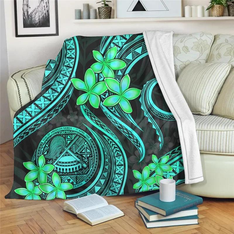 Hawaiian Polynesian Plumeria Pattern Flannel Throw Blanket Soft Lightweight Warm Decoration Soft Bed Home Sofa Kids Adults Gifts