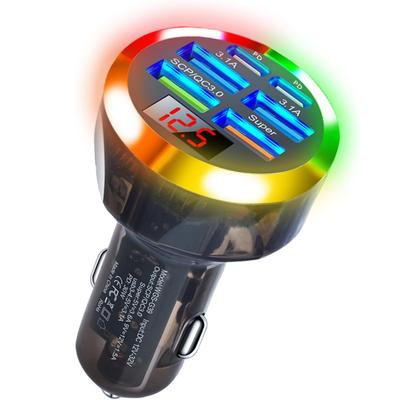 6-in-1 USB C Autoladegerät, Schnellladung mit Spannungsanzeige, 250W Multi-Port