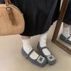 Evening Xiaoxiangfeng Square Diamond Word with Gray Velvet Small Single Shoes Soft Sole Warm Fluffy Mary Jane Cotton Shoes