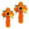 Fake Sunflower Decoration 2Pcs Dia De Los Muertos Artificial Flower, Marigold Cross Wall Decor for Day Of The Dead Floral Wreath of Halloween