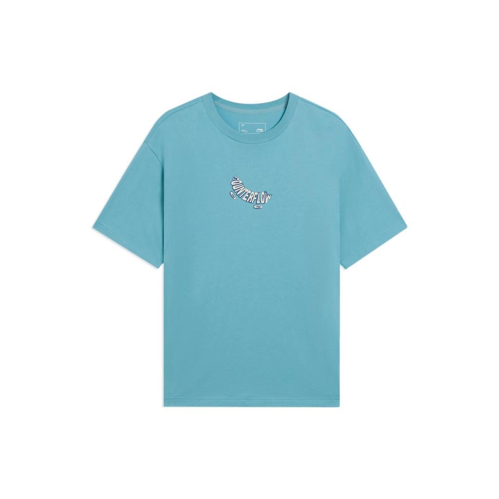 Li Ning Cartoon Pattern Loose Casual Short Sleeve T-Shirt Unisex Tops Blue AHSSA55-3