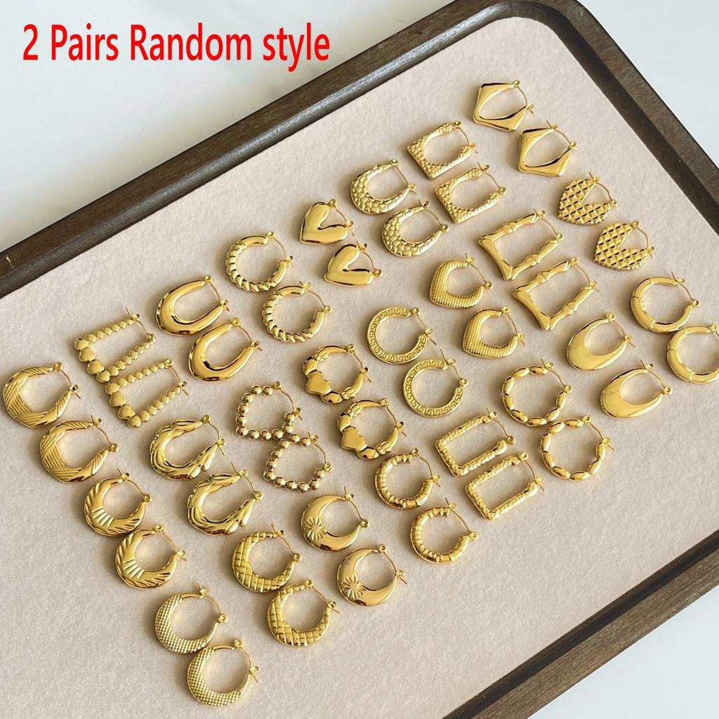 Multi-Style Vintage Waterproof 18K Gold Plated Stainless Steel Minimalist Geometric Flower Star Heart Hoop Earrings for Women