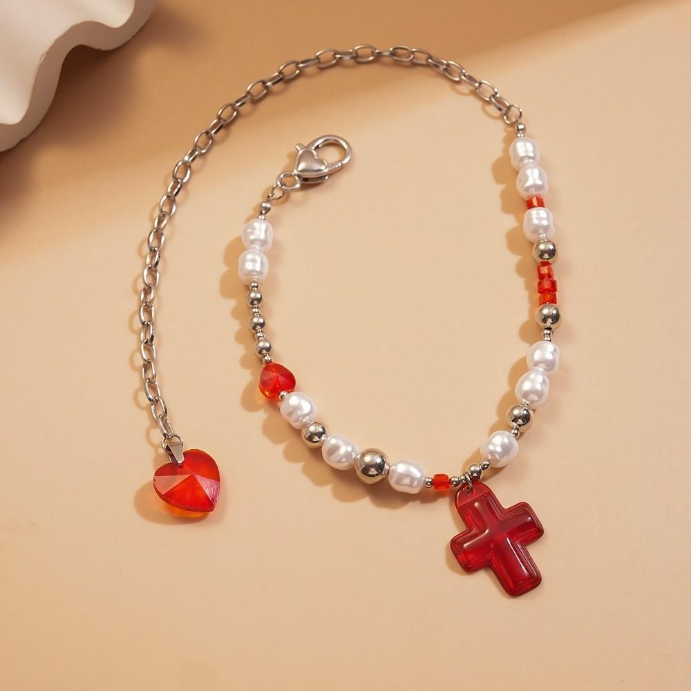 Rhinestone Cross Necklace Love Heart Crystal Cross Pendant Streetwear Cross Choker Chain Party