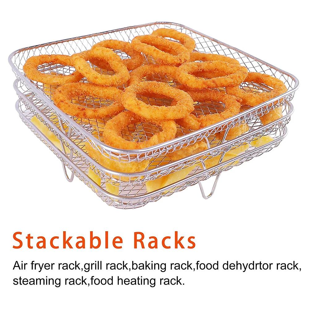 Griglia a 3 Livelli per Friggitrice ad Aria Impilabile Griglia per Grigliatura Acciaio Inossidabile Anticorrosione per Cucina di Casa Forno Vaporella Pentola Gadget