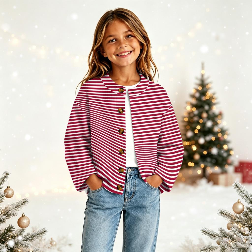 Girls' Fashion Printed Button-Front Cardigan for Casual Everyday Wear