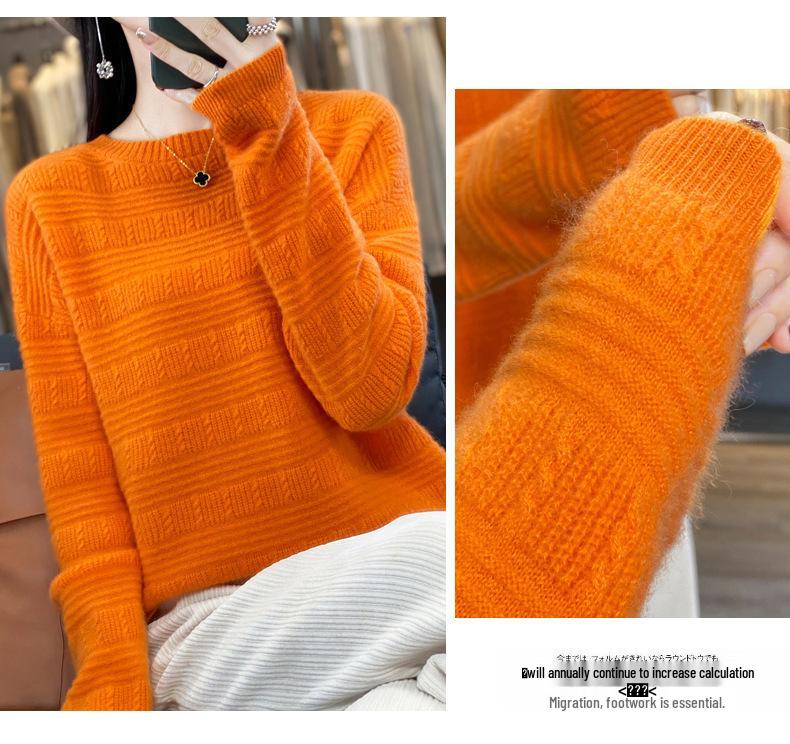 Women's Loose Wool Crochet Sweater - Round Neck Knitwear, Hollow Design, Autumn/Winter Versatile Style