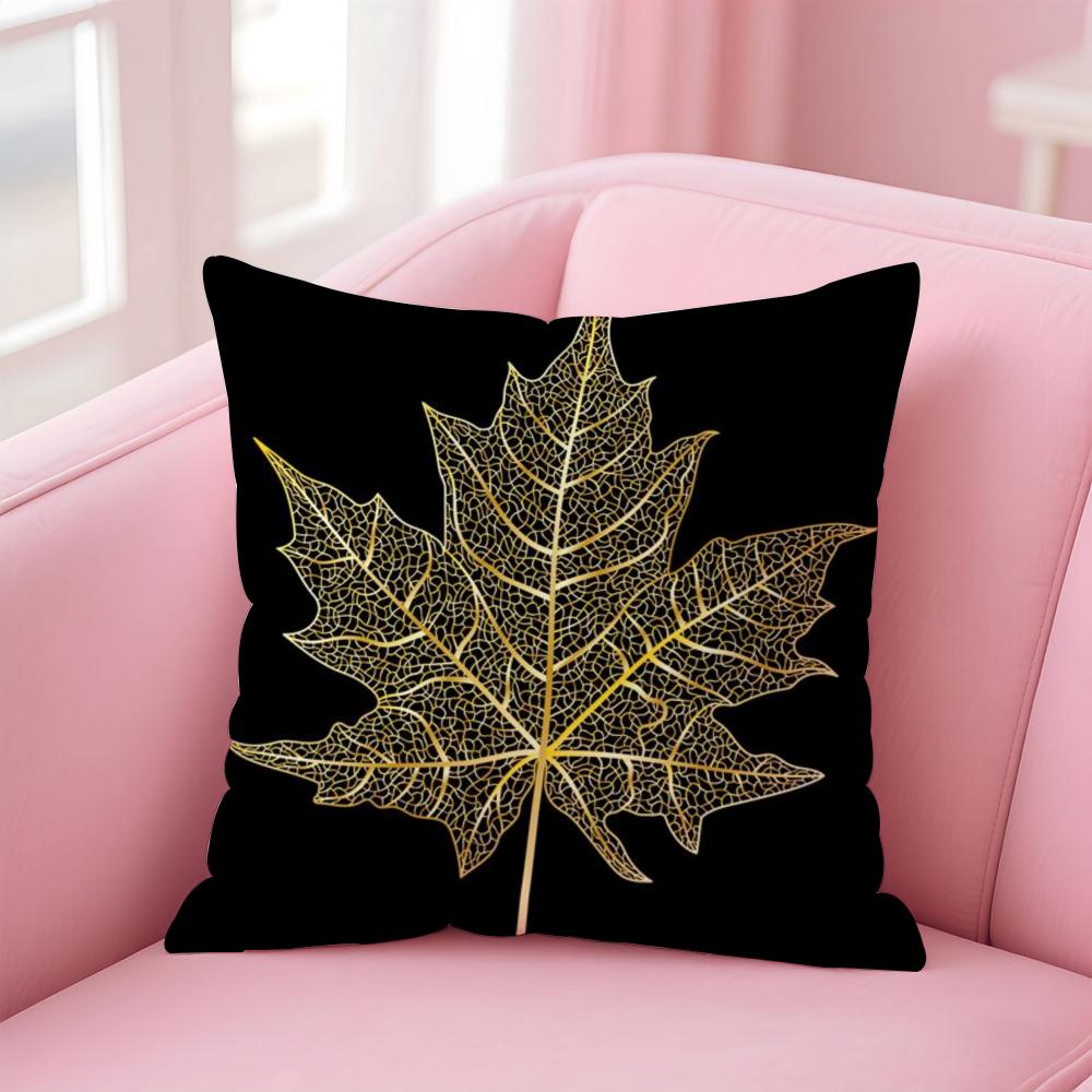 Elegant Floral ATr Golden Leaf Branch Pattern Cushion Cover Pillow Case Soft Skin Friendly Fabric Concealed Zipper