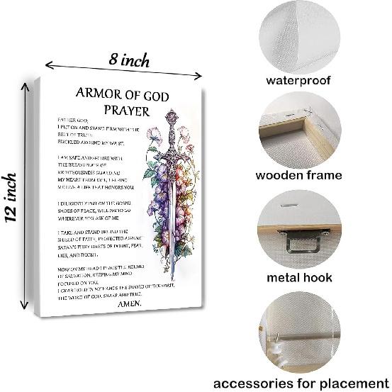 Armor of God Canvas Wall Art Christian Spiritual Warfare Prayer Wall Art,Victorious Christian Living Quotes Painting Artwork Wall Decor For Home