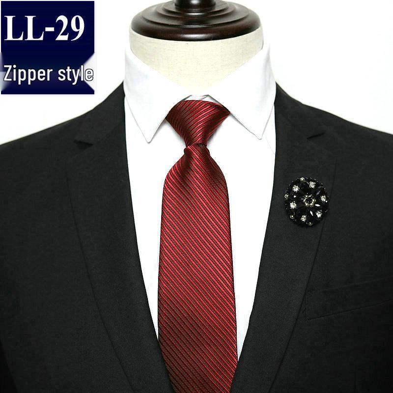 Men's No-Iron Zipper Striped Formal Tie with Logo, 8cm