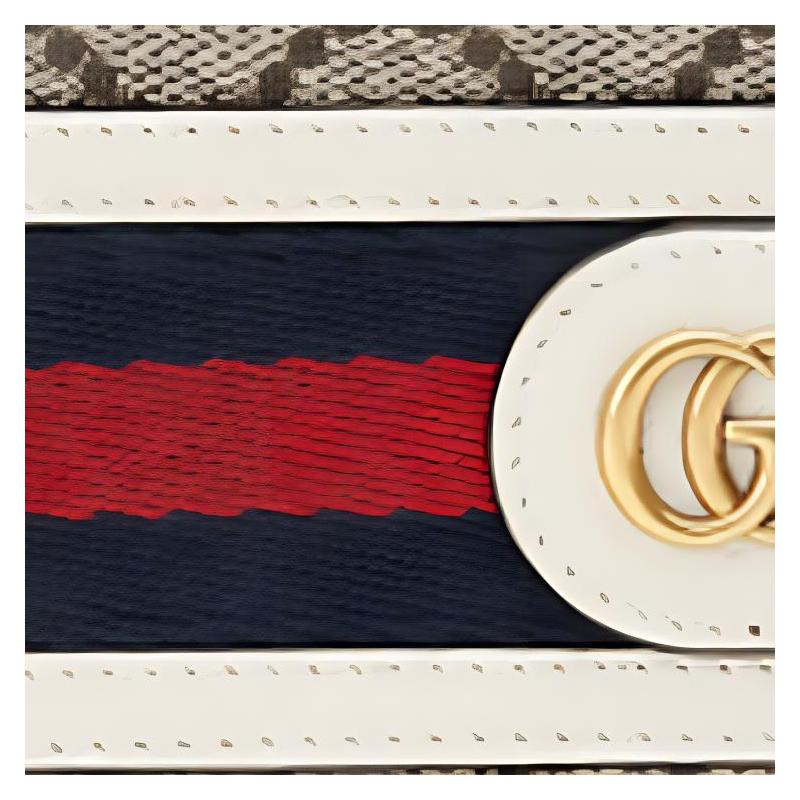 Gucci Ophidia aged old flower logo striped webbing classic recommendation canvas and leather short wallet wallet men's ebony color and white