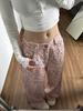 Tide Lyserød Leopardmønster Vide Ben Retro Jeans