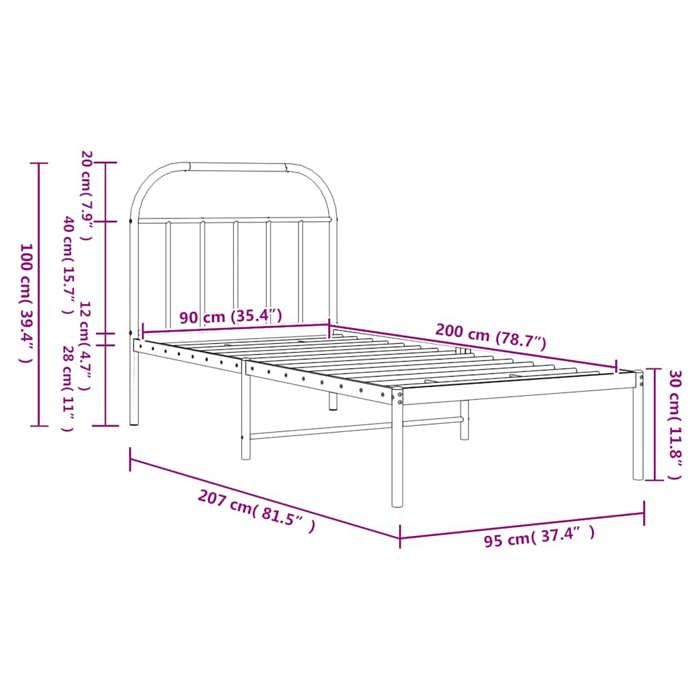 VidaXL Cadre de lit métal avec tête de lit noir 90x200 cm 353628