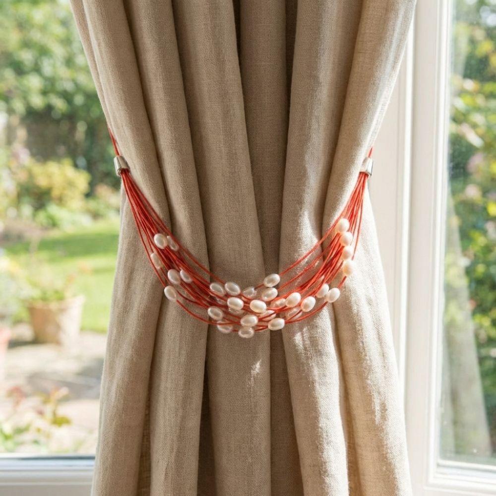 2PCS Light Luxury Pearl Curtain Tieback Adjustable Polyester Curtain Buckle Clips Decorative Imitation Pearl Ties Office