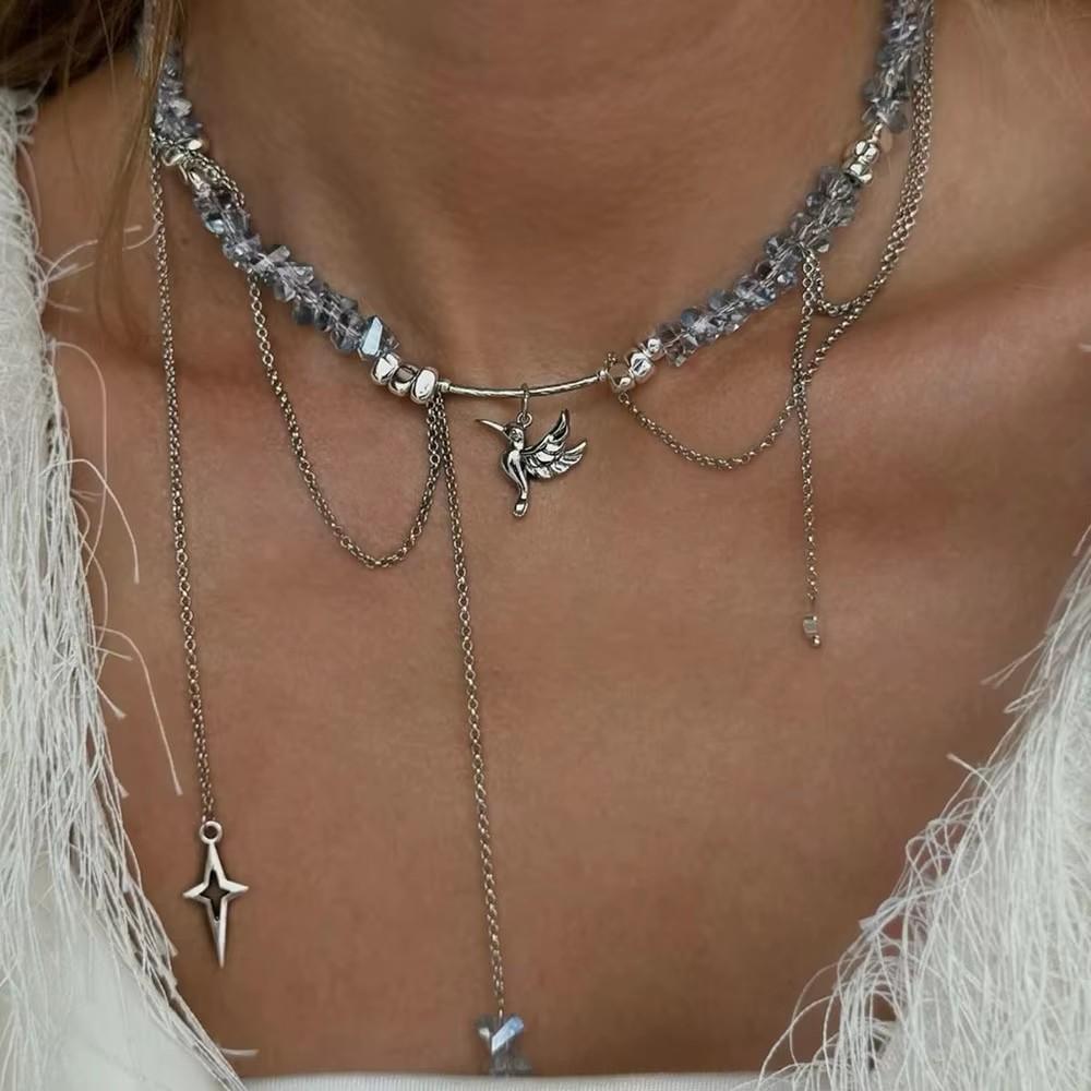 Boho Geometric Transparent Crystal Jewelry Fashion Vintage Sexy Zircon Heart Pendant Tassel Necklace For Women Neelry