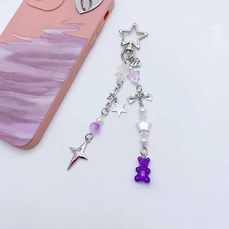 Five-pointed Star Tassels Phone Lanyard Acrylic Bear Pendant Keychain Keyring