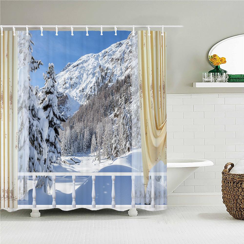 Winter Zedernbäume Naturlandschaft Duschvorhänge Badezimmervorhang Stoff Wasserdichtes Polyester Badezimmervorhänge mit Haken