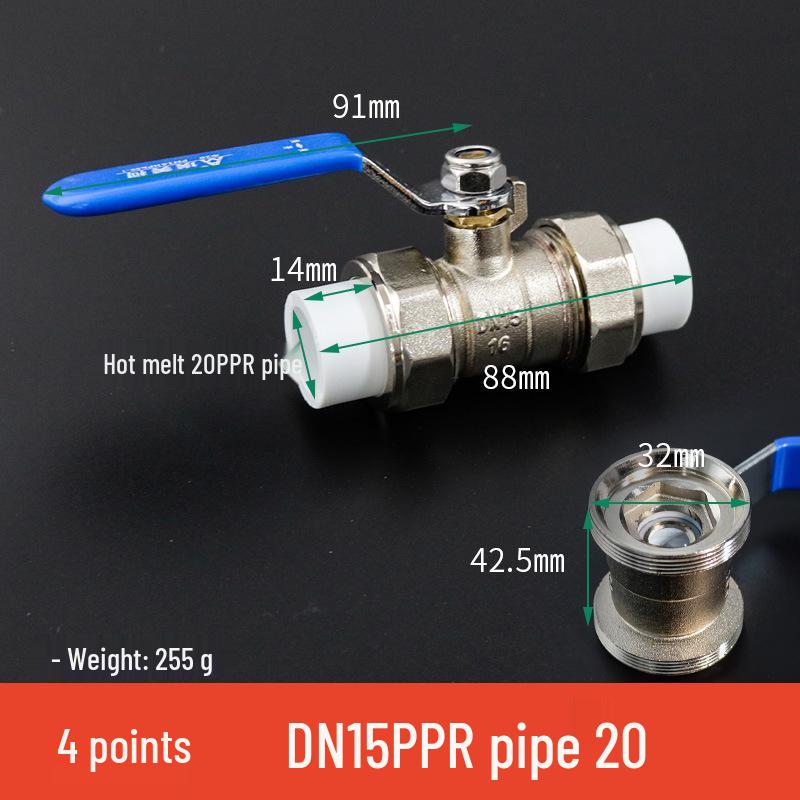 Zawór kulowy mosiężny PPR Ameiko, podwójne złącze, zgrzewanie na gorąco, galwanizowany, pogrubiona konstrukcja.