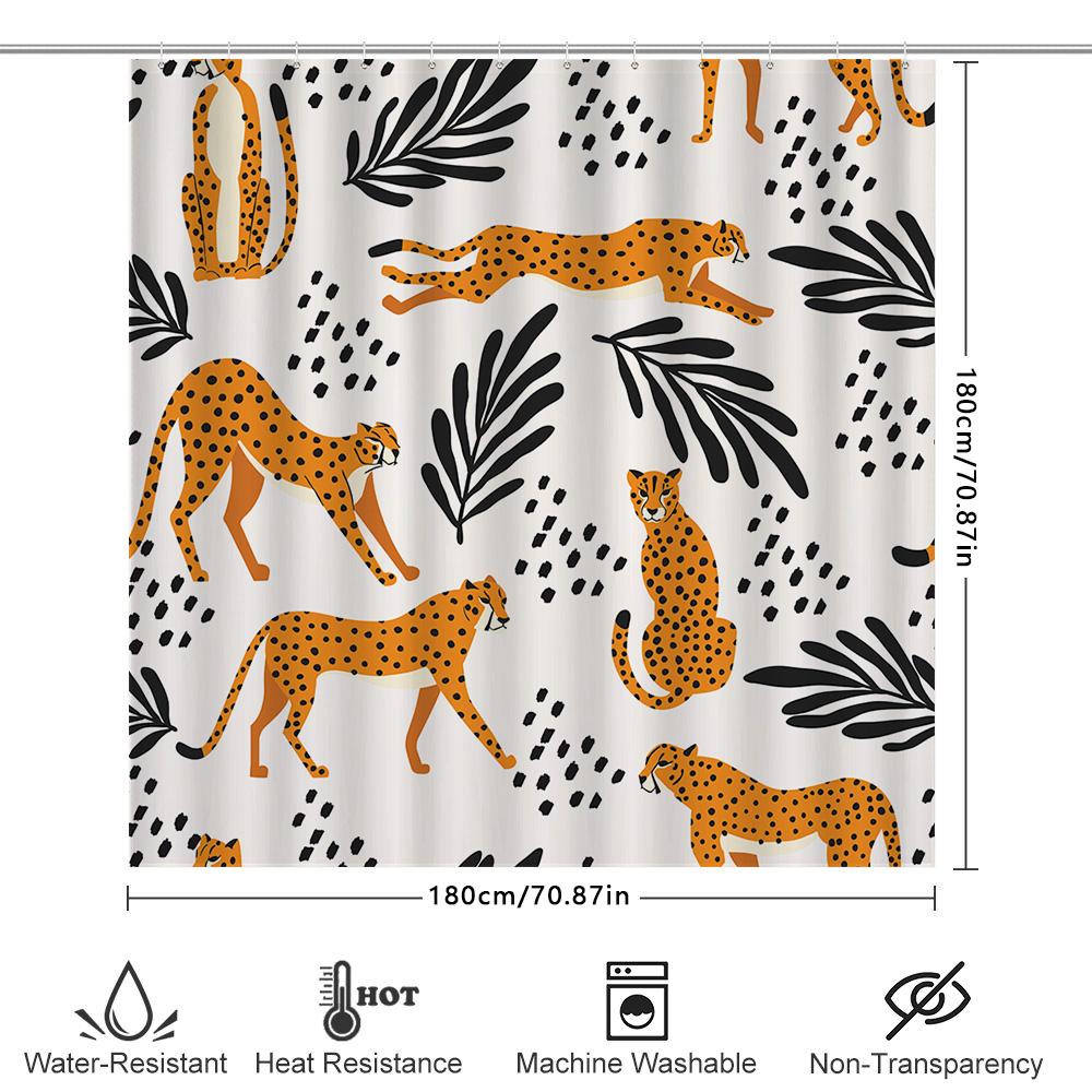 Modern Leopard Print Shower Curtain Black Gold Design With Palm Tree Leaf Pattern For Bathroom Decor 180 X 240 Cm |