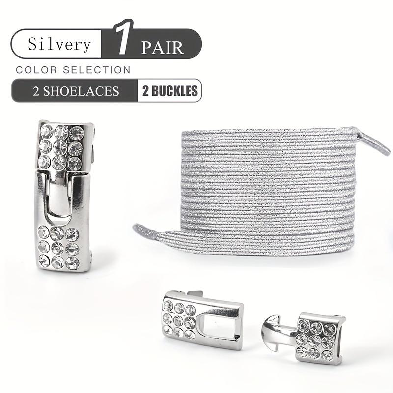 1pair Free-Tie Shoelaces with Rhinestone Buckles, Fashion Elastic Lazy Shoelaces for Sneakers Canvas Shoes Skate Shoes, Women & Men