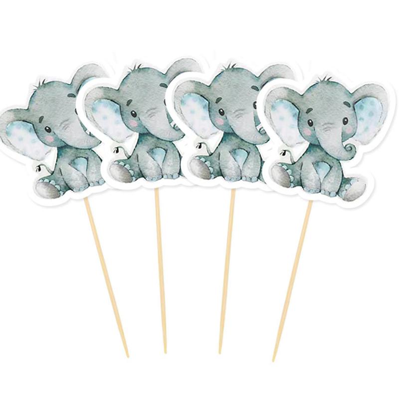 10pcs/set Elephant Cupcake Topper Pink/Blue Cake Toppers Paper Baby Shower Cakes Dessert Boy/Girl Birthday Parties Decoration