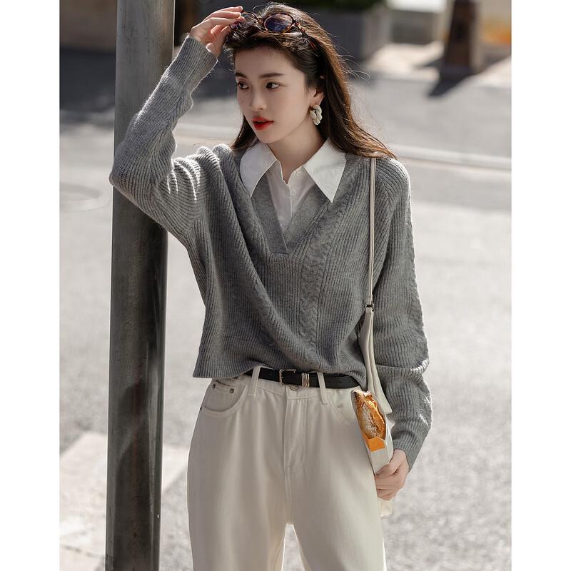 DeMana Women's Spliced Lapel Knit Sweater