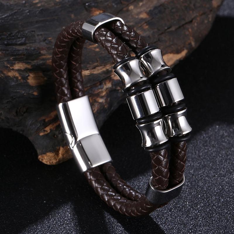 Creative Men Leather Bracelet Jewelry Charm Stainless Steel Buckle Punk Rock Bracelet Wristband