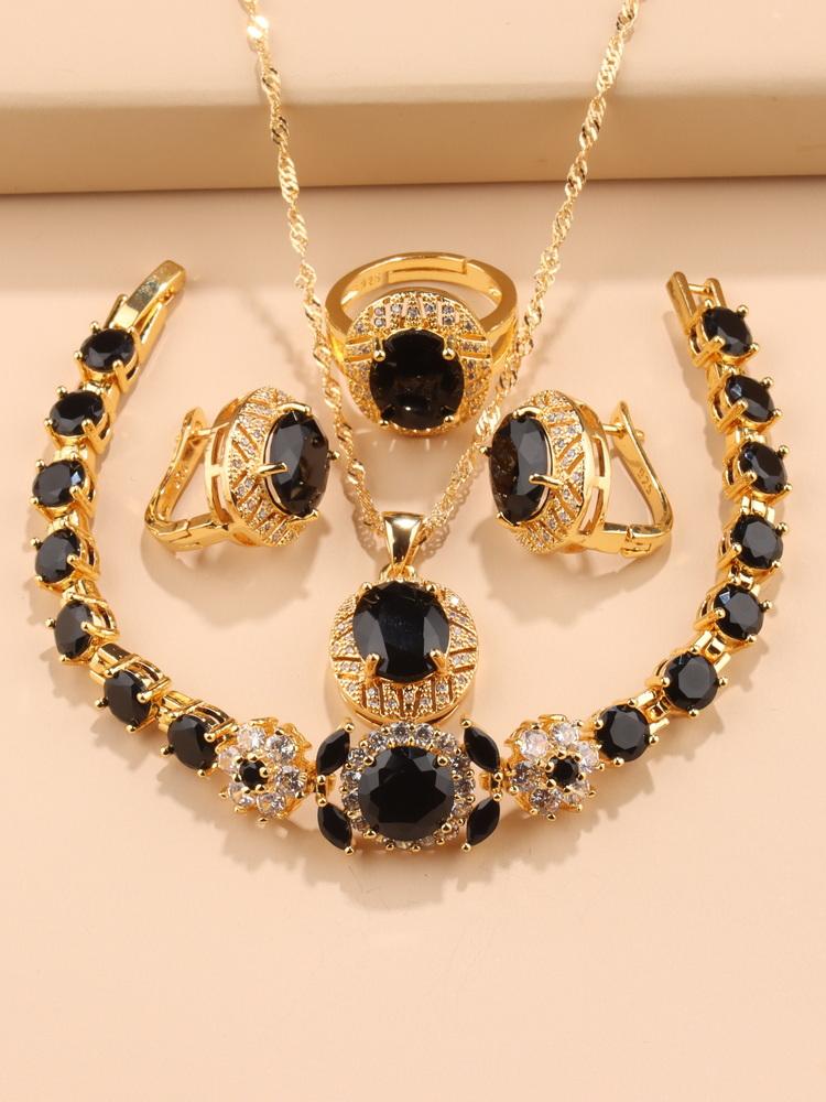 Luxury Wedding Bridal Costume Jewelry Accessory  Gold Plated Women'S Earrings Necklace Pendant Bracelet And Ring Gift Sets