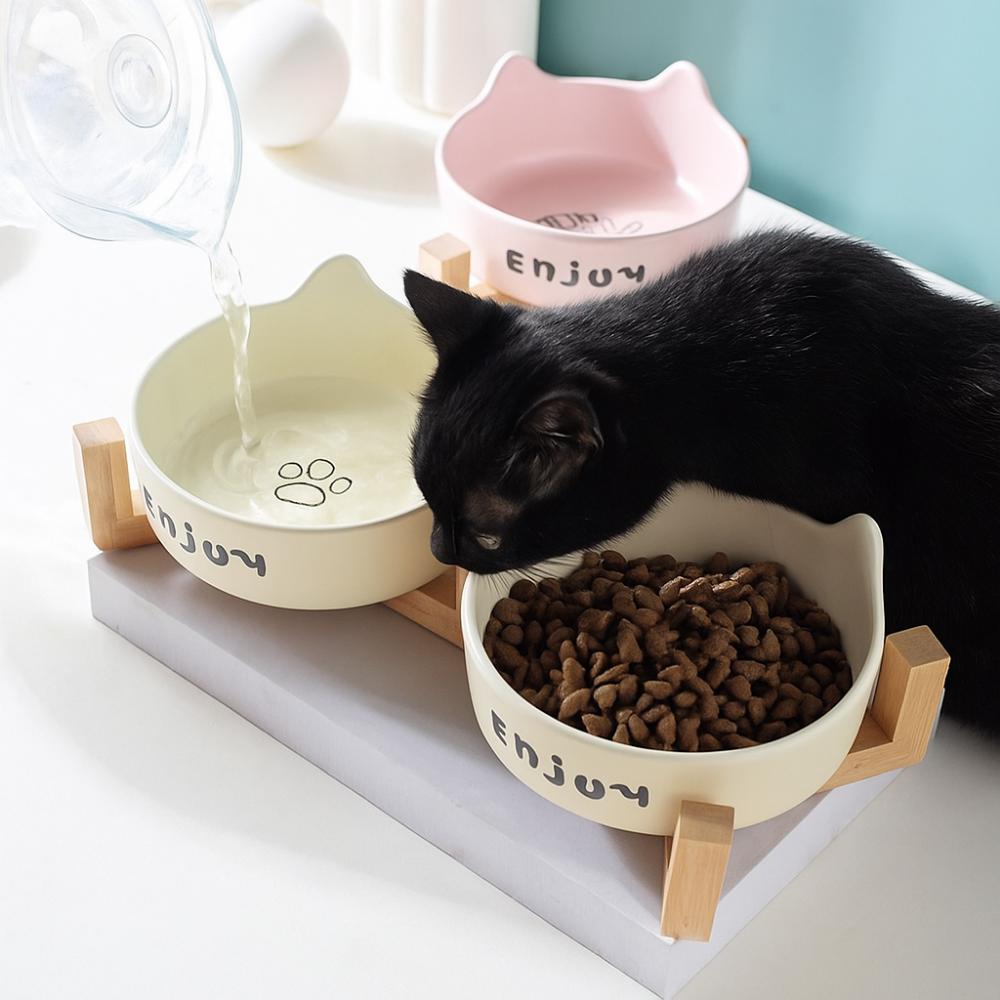 Cute Cat High Foot Bowl Prevent Tipping Dog Food Feeding Basin Pet Bowl  Neck Protection