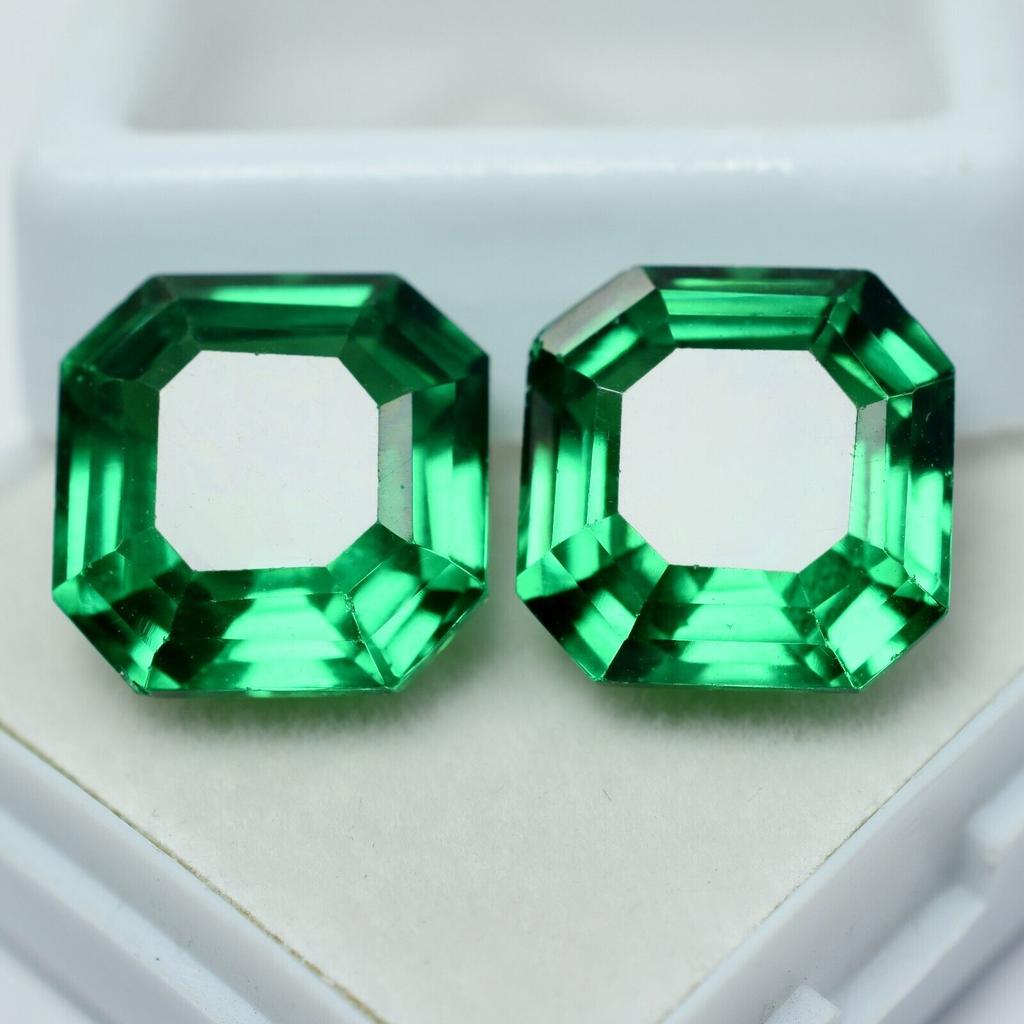 20.40 Ct Natural TSAVORITE GARNET Square Cut GREEN Loose Gemstone Pair CERTIFIED