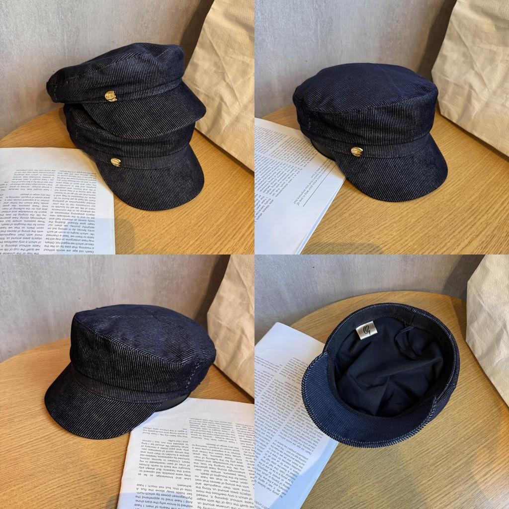 Street Solid Color Style Navy Flat Top Cap Breathable Fabric Urban Casual Wear