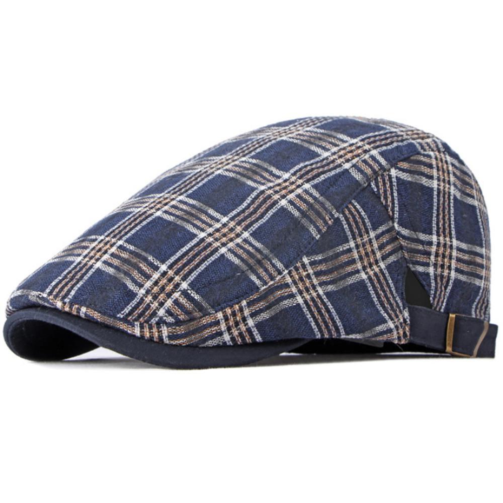 

HT4640 Beret Cap Men Women Spring Summer Cap Sun Hat Adjustable Ivy Flat Cap Plaid Artist Painter Beret Hat Male Female Berets 55-60cm Adjustable темно-синього кольору