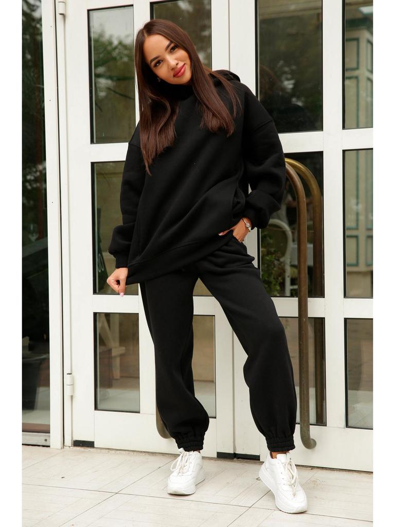 Women's Autumn/Winter Fashion Solid Color Hooded Sweatshirt Casual Two-Piece Set