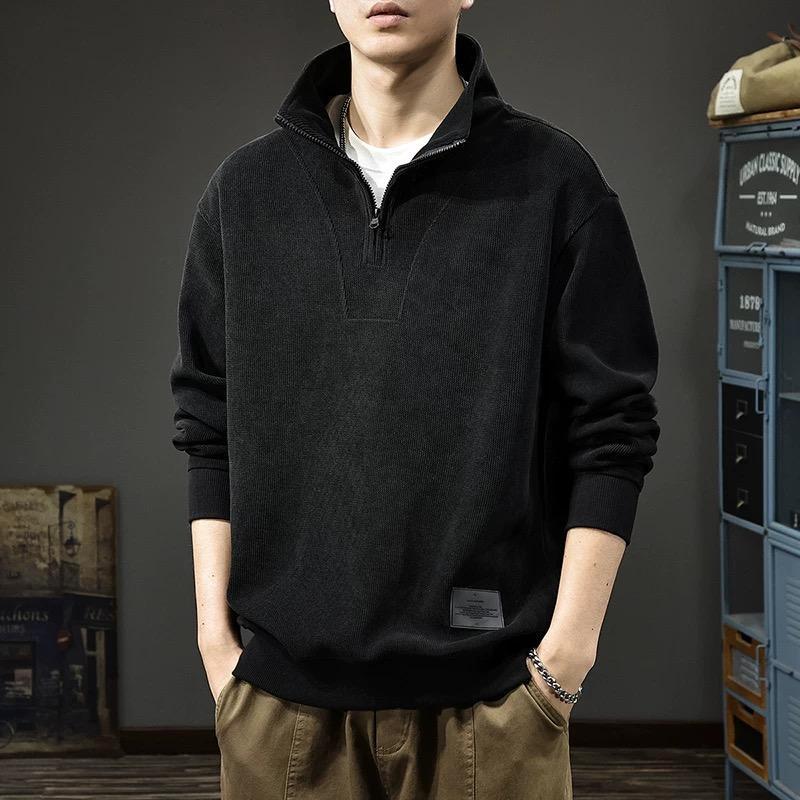 Thickened Men s Retro Casual Half-Zip Hoodie with Stand Collar for Autumn & Winter 4XL