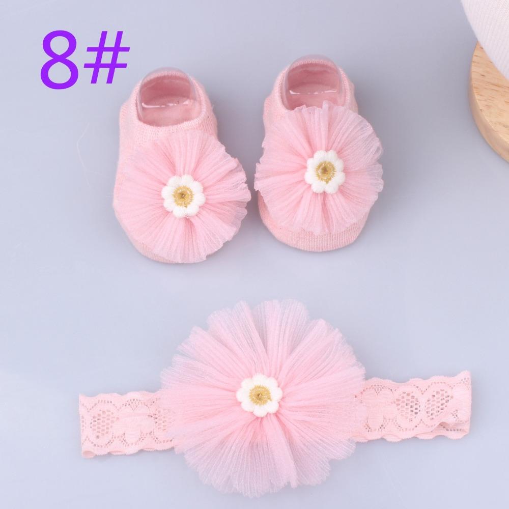 Baumwolle+Spitze Neugeborenen Haarband Perlen Schleifen Mädchen Haar Accessoires Kawaii Baby Stirnband Socken Set