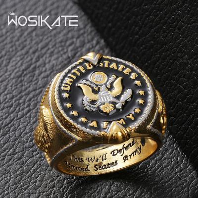 WOSIKATE Vintage Round Separated Color Ring For Men Fashion Jewelry Men's Domineering Gold-plated Eagle Head Index Finger Ring