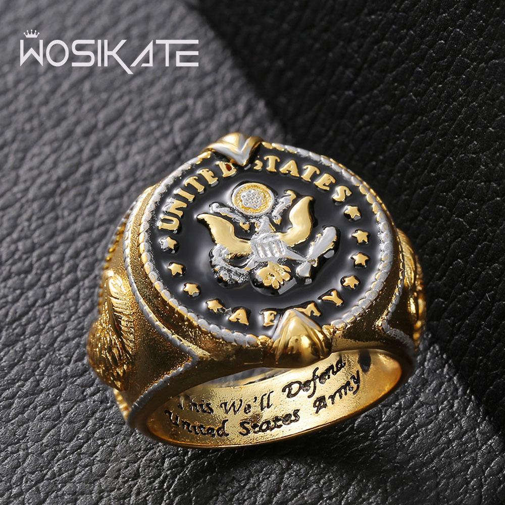 WOSIKATE Vintage Round Separated Color Ring For Men Fashion Jewelry Men's Domineering Gold-plated Eagle Head Index Finger Ring