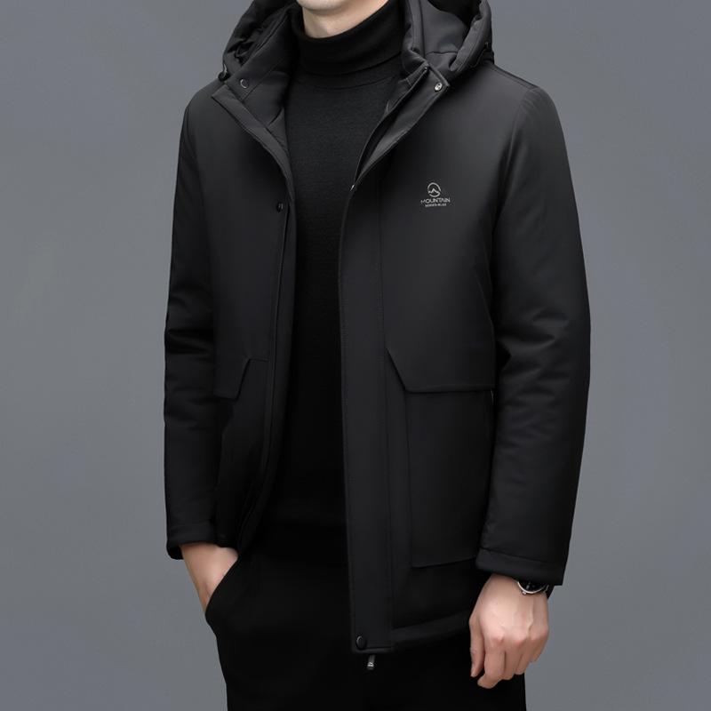 Middle-aged and Elderly Men's Medium-length Down Jacket 90 White Duck Down Large Size Thickened Warm Dad Wear Removable Liner Jacket