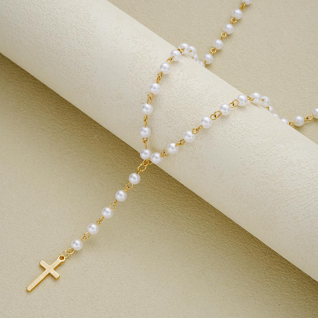 New Sexy Boho Single Layer Cross Pearl Belly Chains For Women Simple Gold White Color Body Chains Fashion Summer Bikini Jewelry