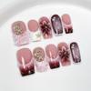 10Pcs Wine Red Gradient French Square Press On Nails With 3D Flowers Handmade Stick On False Nails