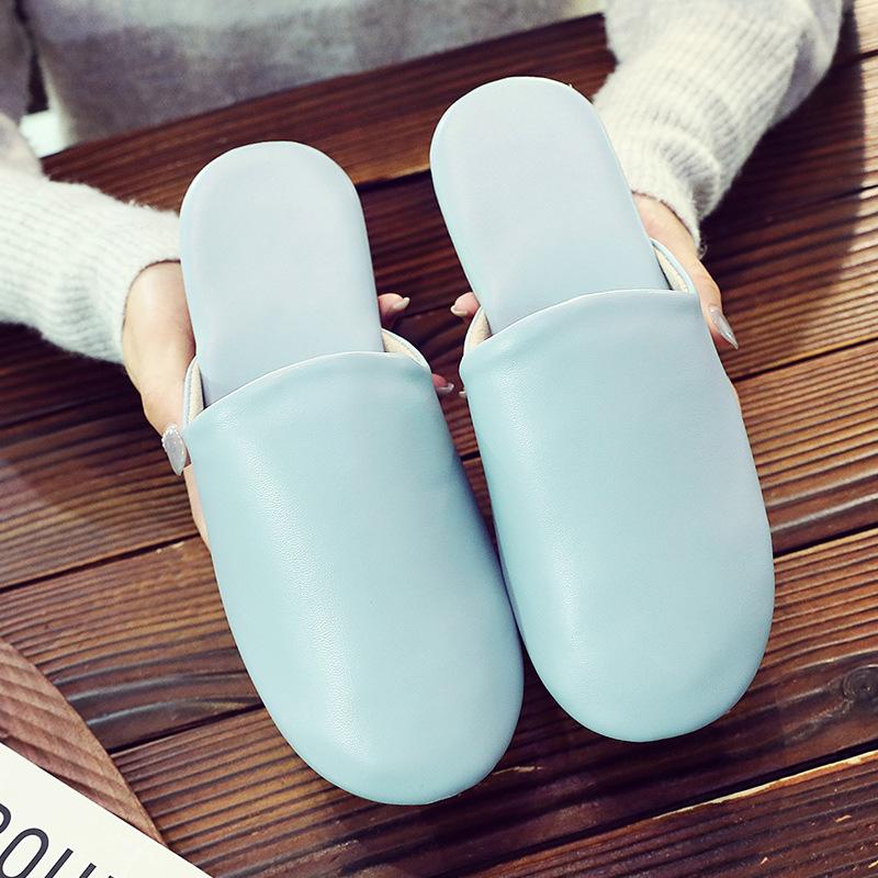 Fashion Women Slippers House Couple Indoor Summer High Quality PU Leather Flats Shoes  Close Toe Casual Non-slip Slides Female