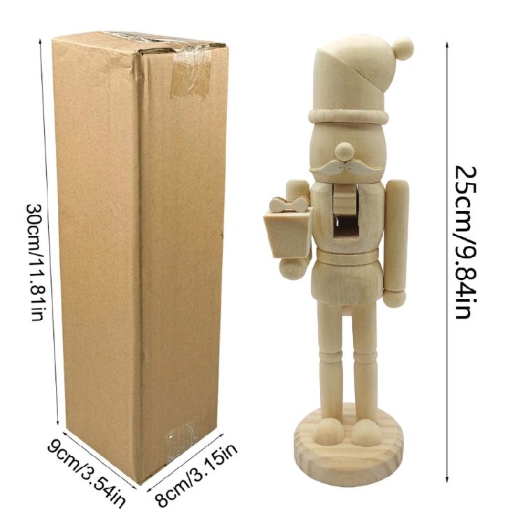 White Wood Nutcrackers Soldier, 25cm Traditional Christmas Decoration, Festival Tabletop Figurine
